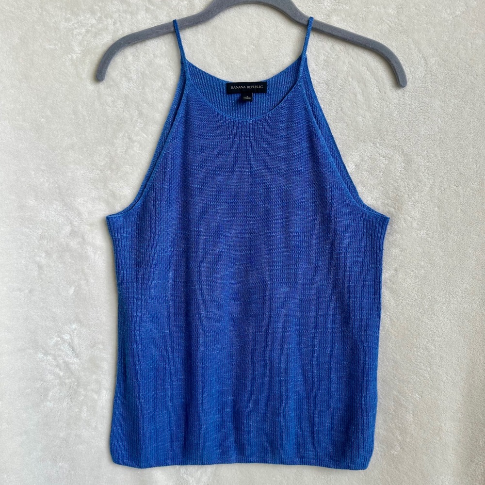 Banana Republic Linen Blend Blue Knit Lightweight Sweater Halter Top Size Small‎